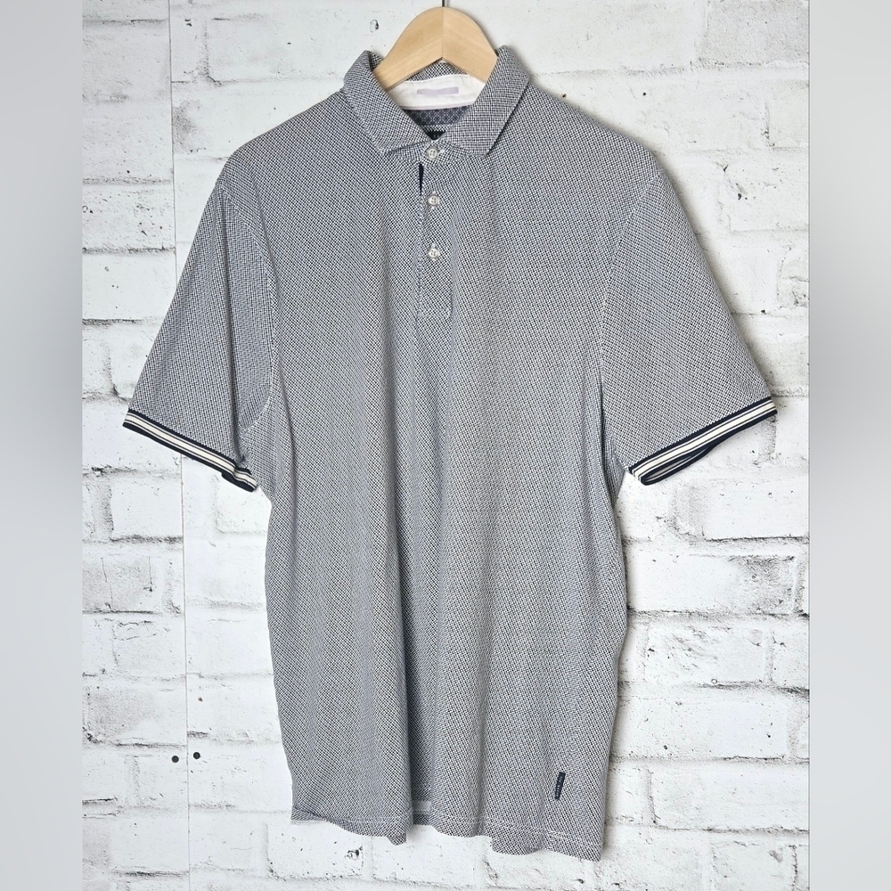 Ted Baker Geometric Polo Shirt Blue White Mens XXL Designer Golf